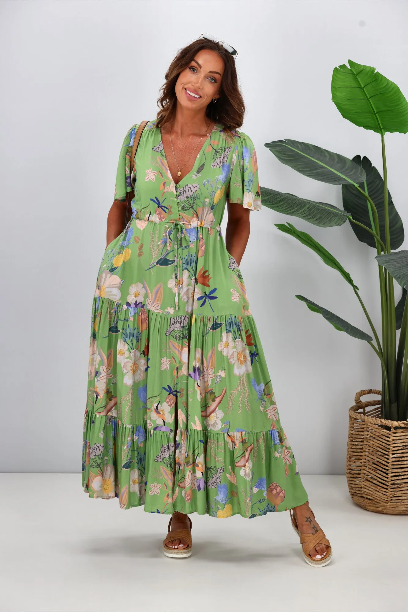 Fria Enchanted Forest Maxi Dress Green sold by Shine On