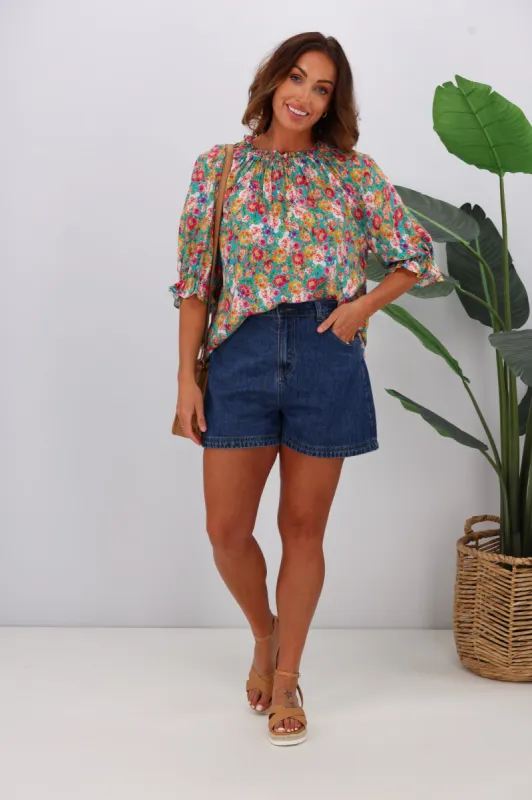 Sunday Boho Kasia Top Green Floral sold by Shine On