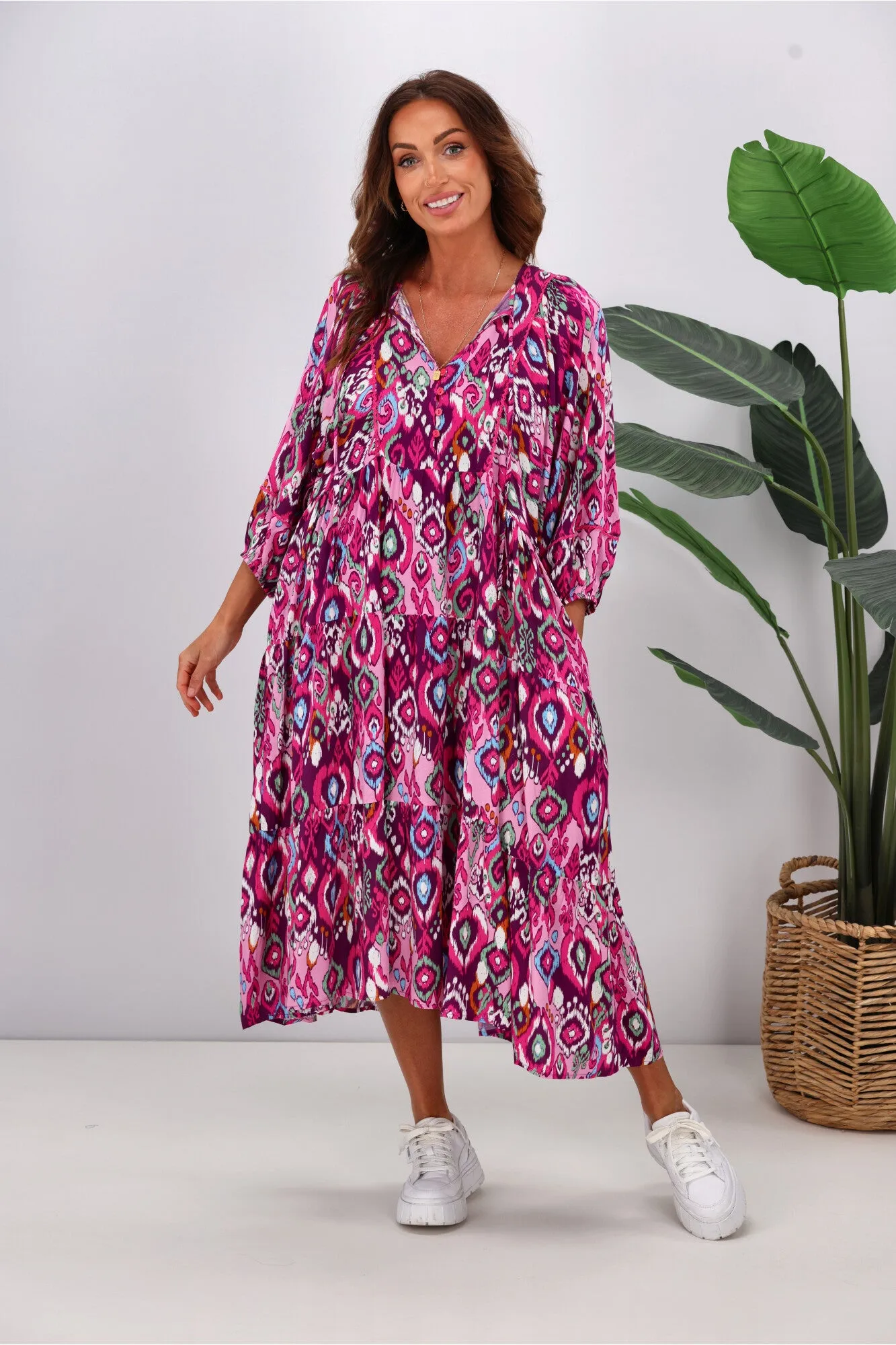Sunday Boho Marina Dress Pink Aztec sold by Shine On