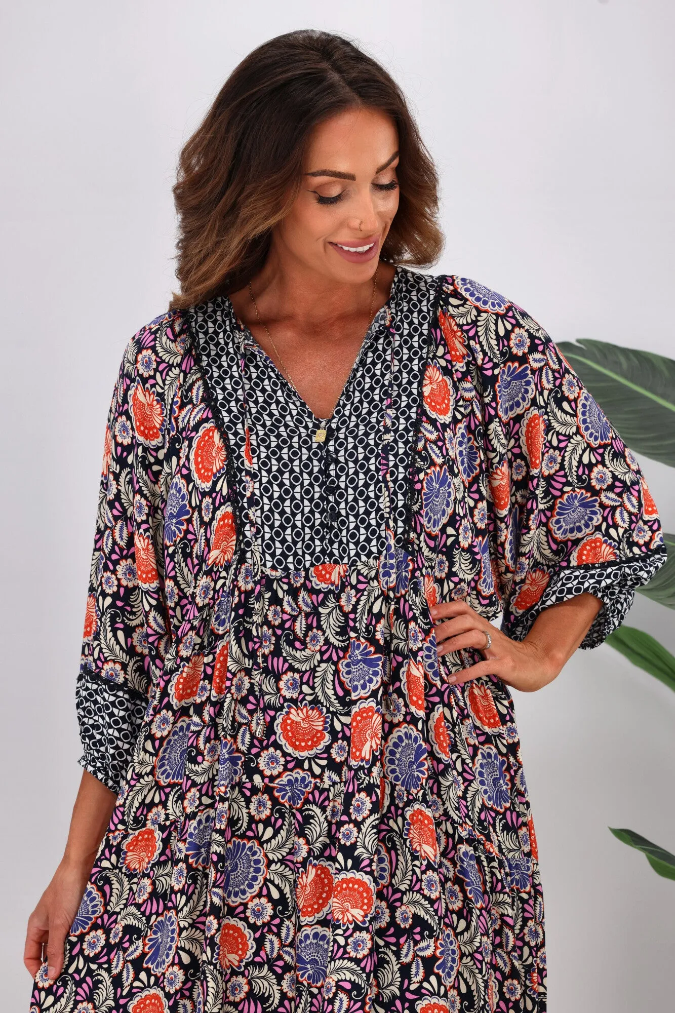 Sunday Boho Abigail Dress Navy Aztec Paisley sold by Shine On product image thumbnail 2