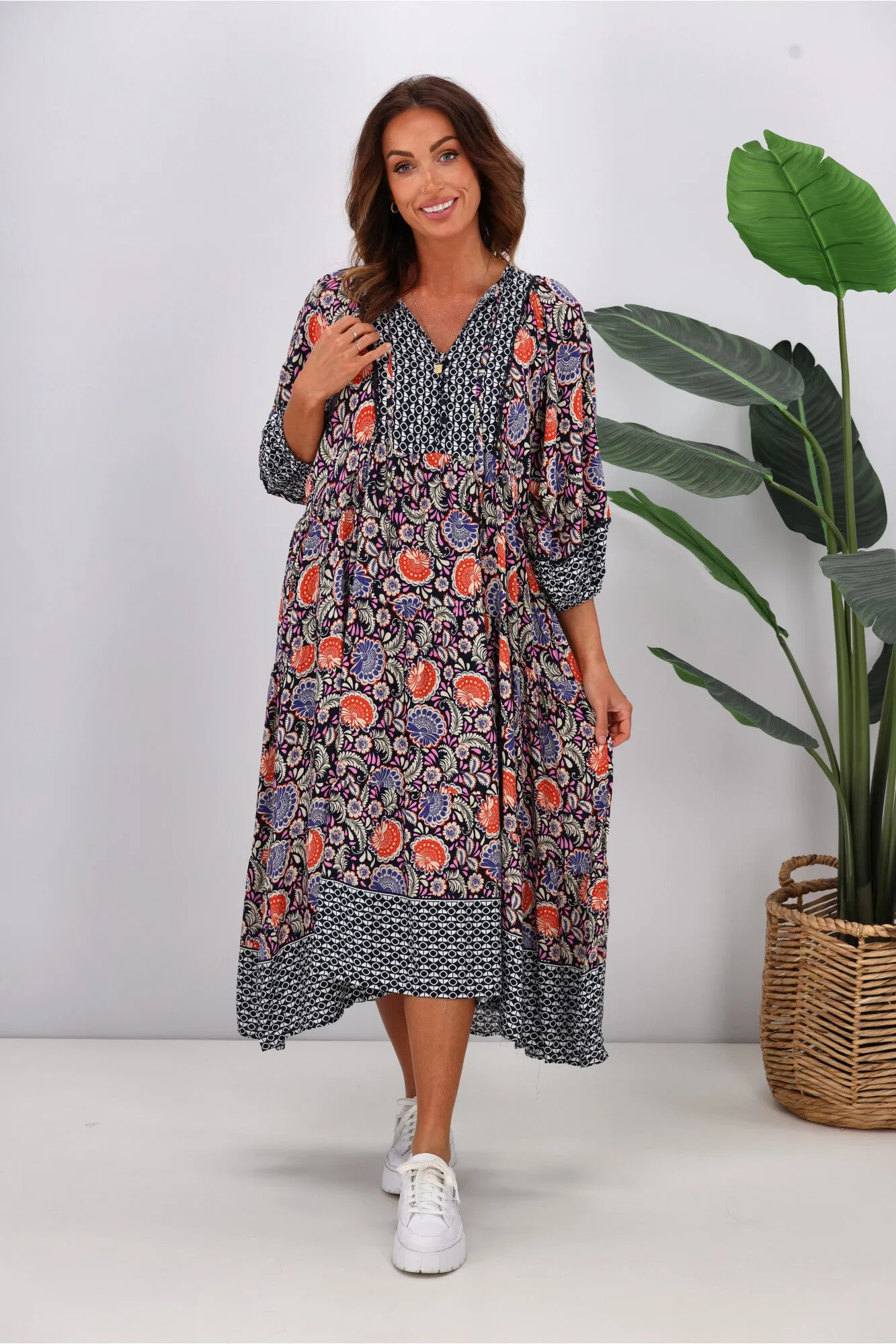 Sunday Boho Abigail Dress Navy Aztec Paisley sold by Shine On product image thumbnail 3