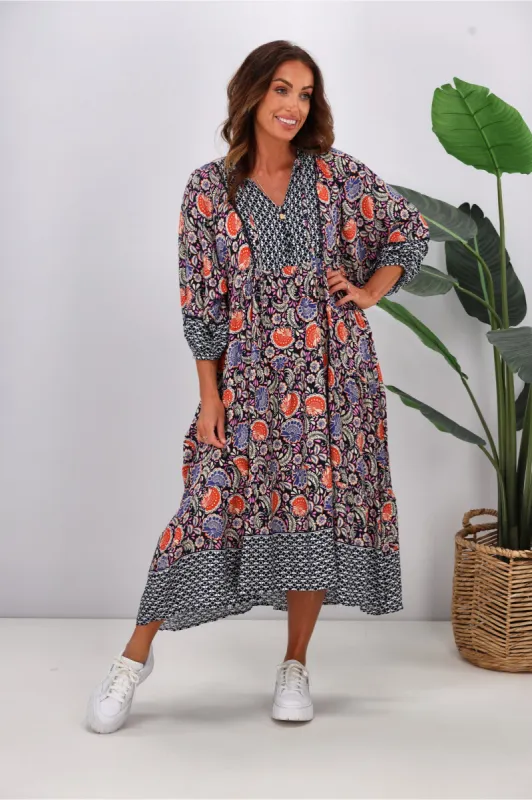 Sunday Boho Abigail Dress Navy Aztec Paisley sold by Shine On