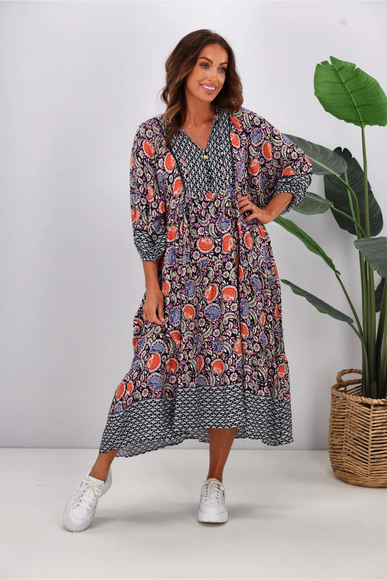 Sunday Boho Abigail Dress Navy Aztec Paisley sold by Shine On