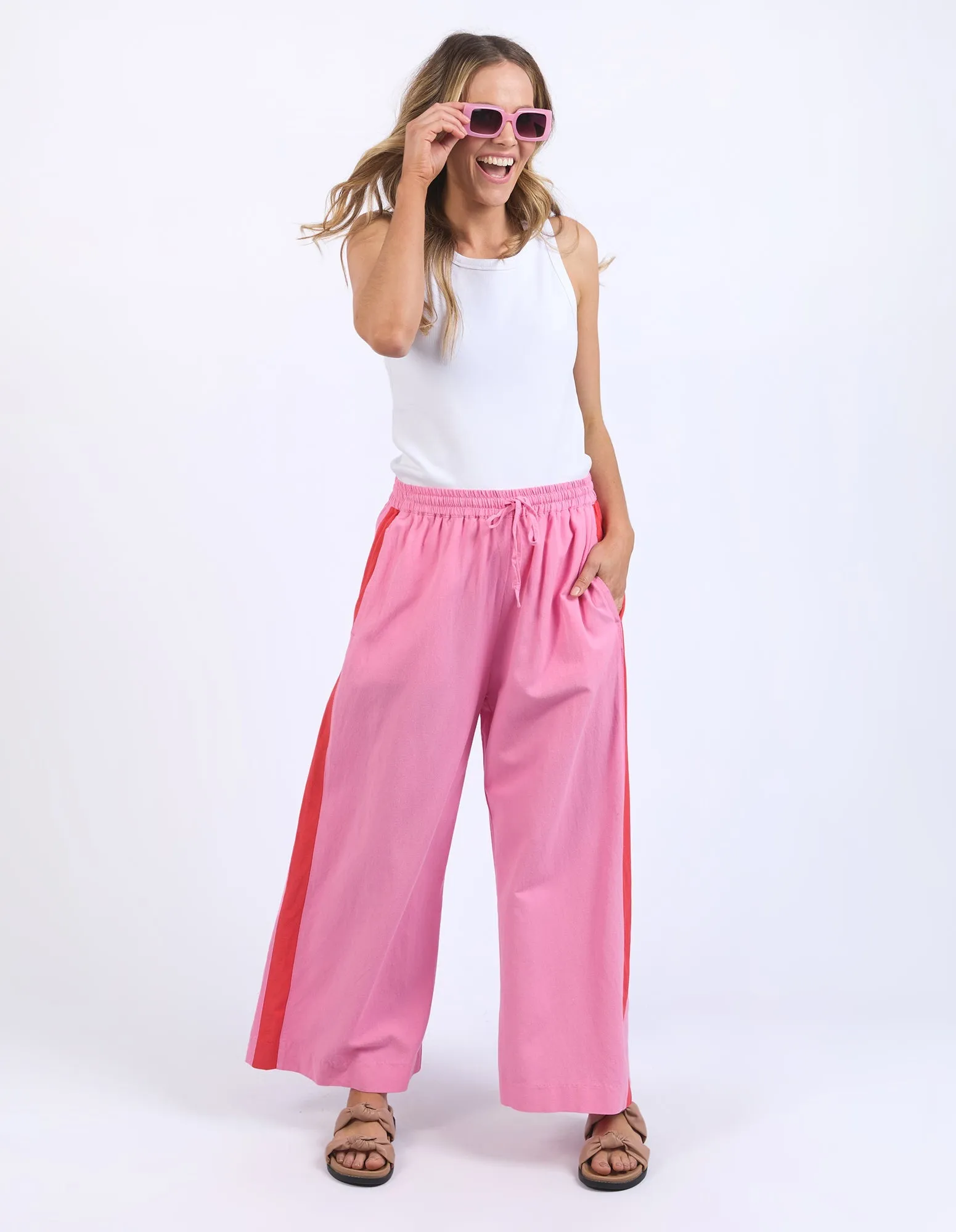 Elm Frances Stripe Pant Strawberry Pink/Bittersweet Red Stripe sold by Shine On