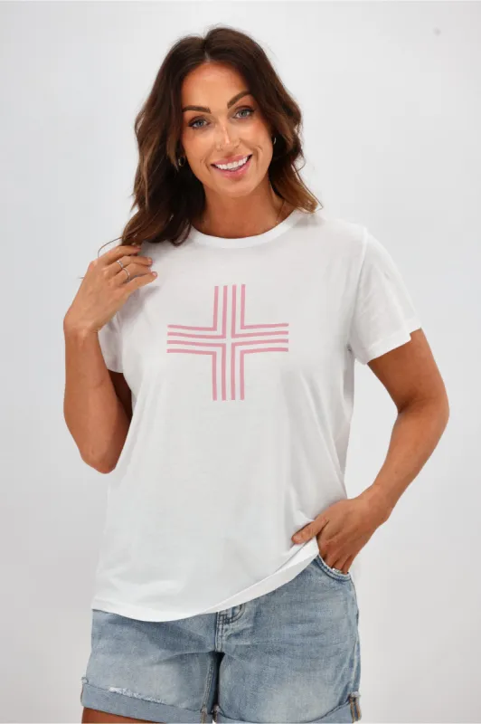 Stella + Gemma T-Shirt White With Pink Cross sold by Shine On