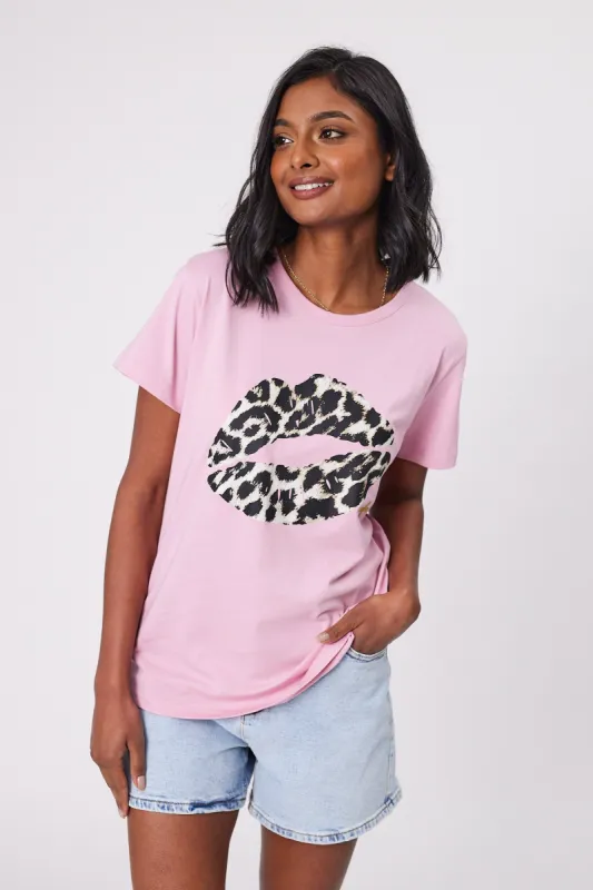 Stella + Gemma T-Shirt Pink With Leopard Lips sold by Shine On