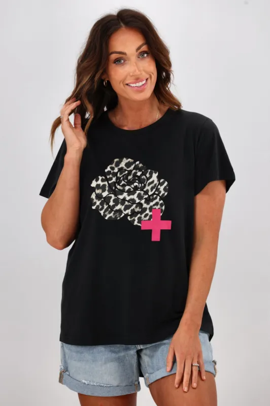Stella + Gemma T-Shirt Black With Leopard Rose sold by Shine On