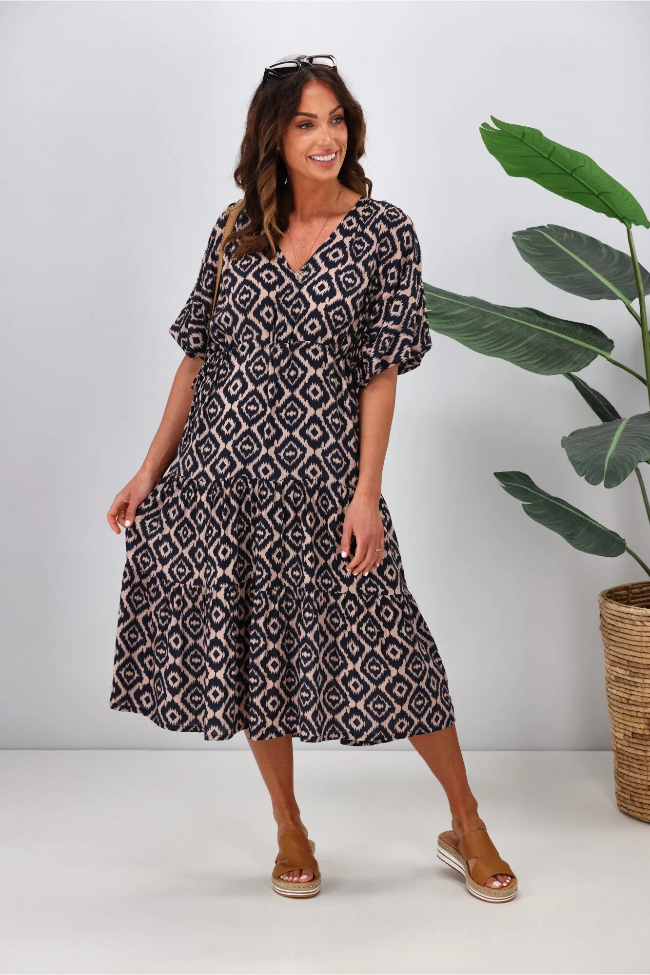 Gloss by Shine On Anna Maxi Tier Dress Midnight Natural Diamond Print sold by Shine On product image thumbnail 4