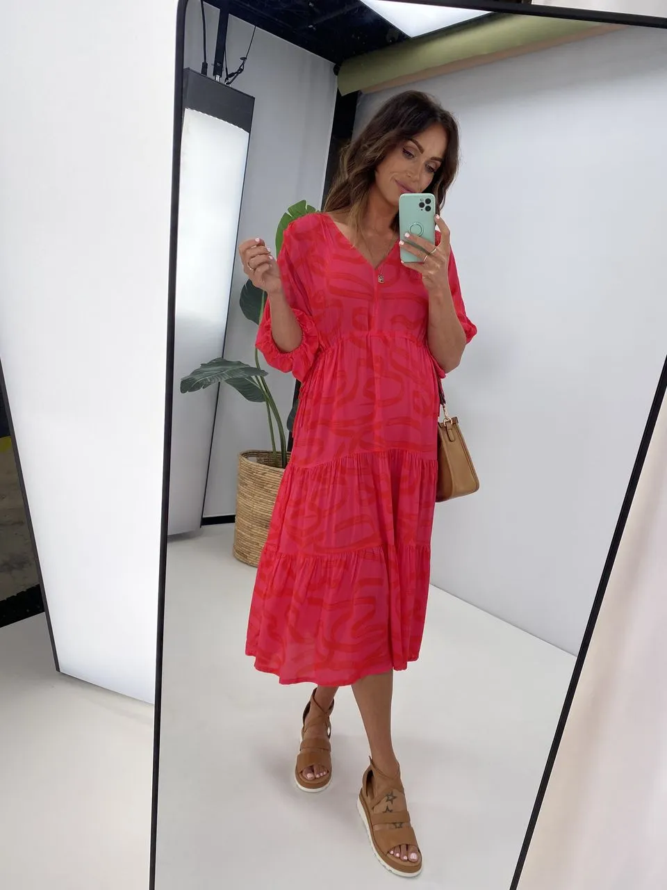 Gloss by Shine On Anna Maxi Tier Dress Pink Red Ribbon Print sold by Shine On product image thumbnail 2