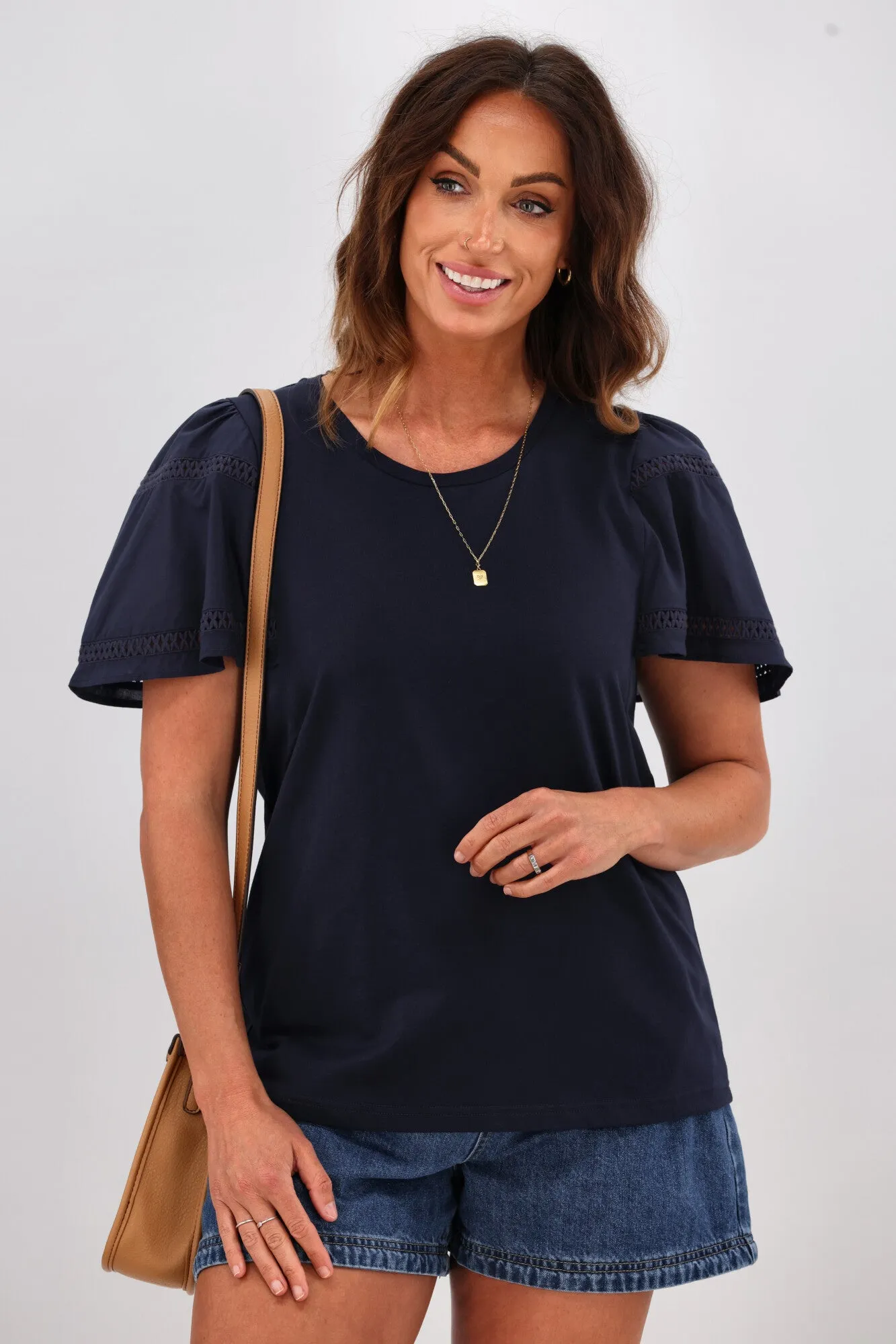Shine On Label Ella Flutter Sleeve Top Midnight sold by Shine On product image thumbnail 2