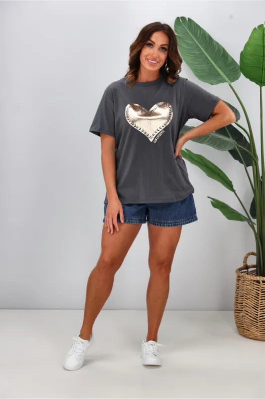 Elm Hearts Fancy Heart Tee Washed Black sold by Shine On