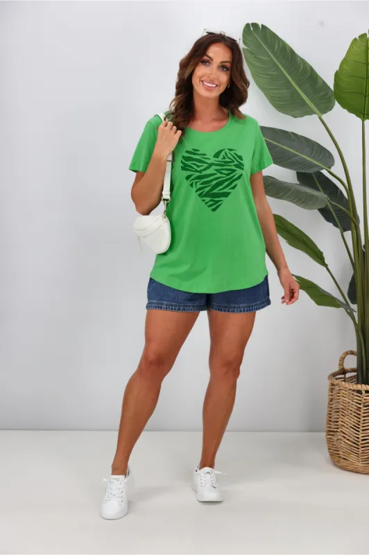 Elm Zebra Heart Tee Green sold by Shine On