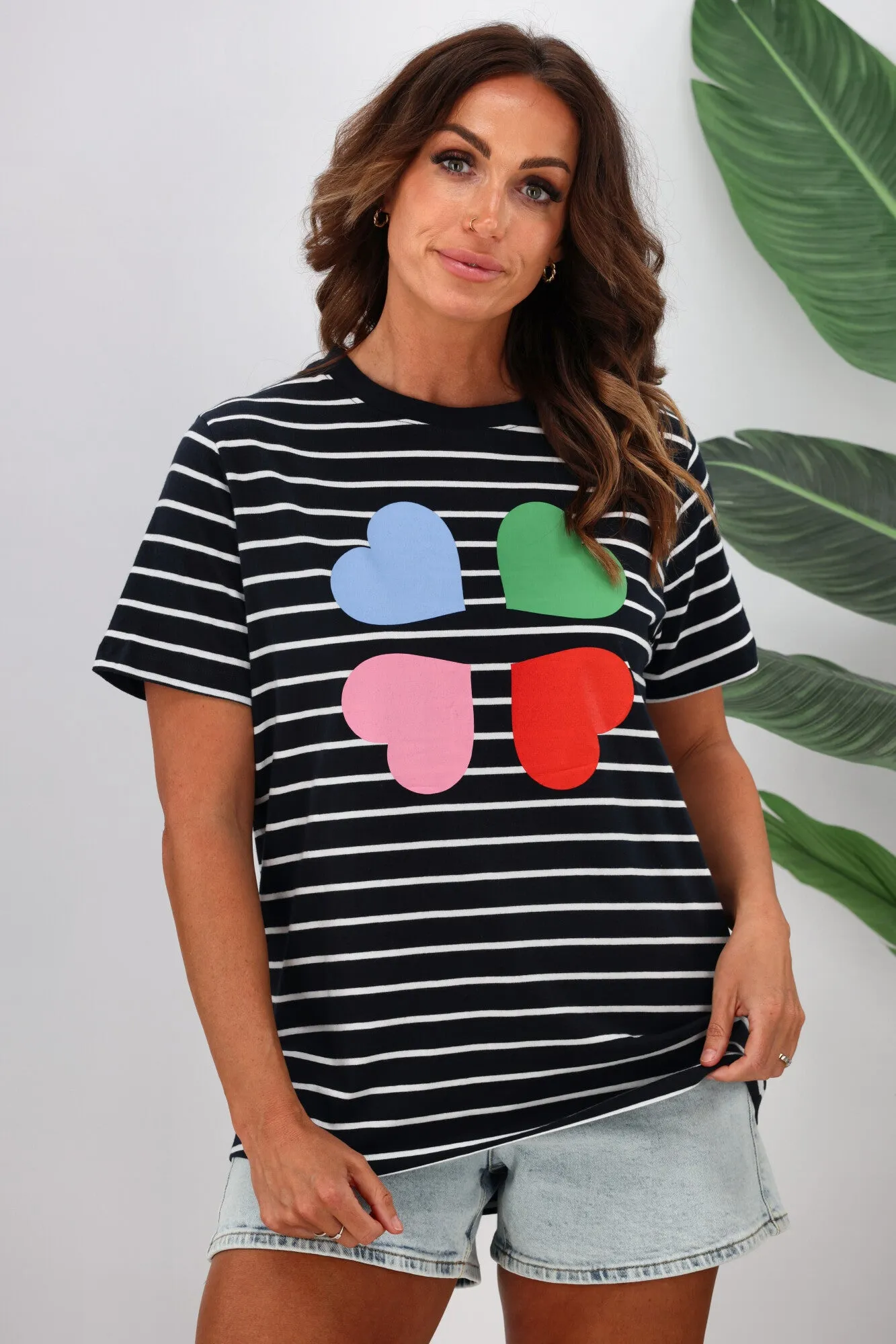 Elm Quarter Heart Stripe Tee Navy White Stripe sold by Shine On