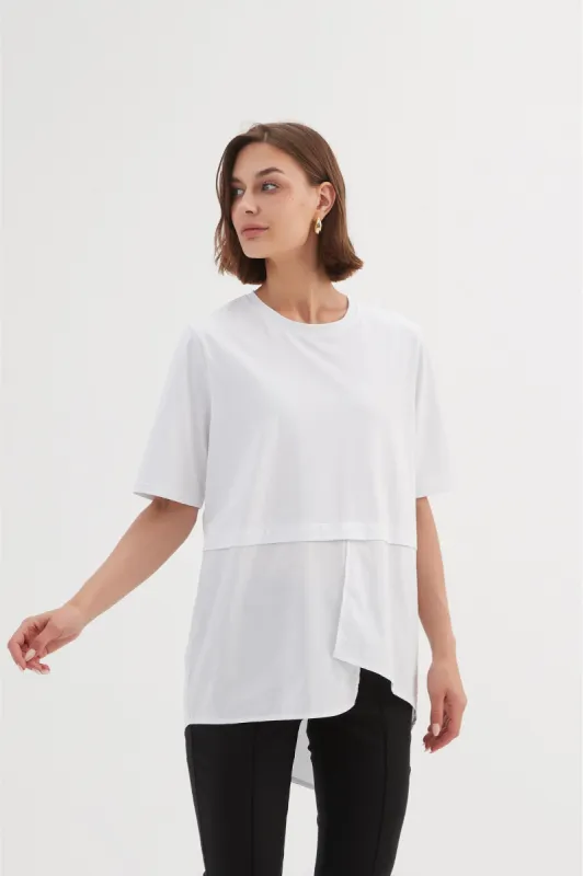 Tirelli Split Back Combi Tee White sold by Shine On