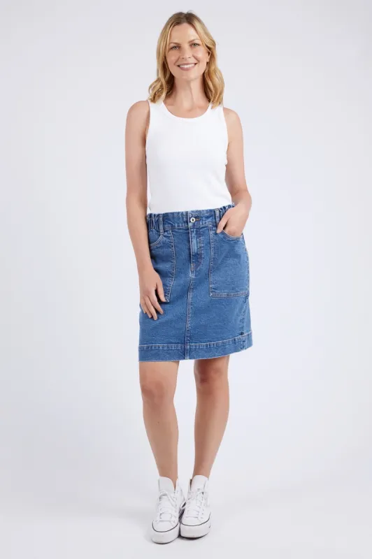 Elm Atlas Denim Skirt Dark Blue Wash sold by Shine On
