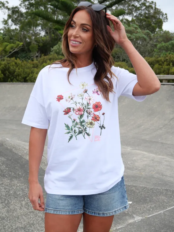 Rebel Club Flower Meadow Boyfriend Tee White sold by Shine On