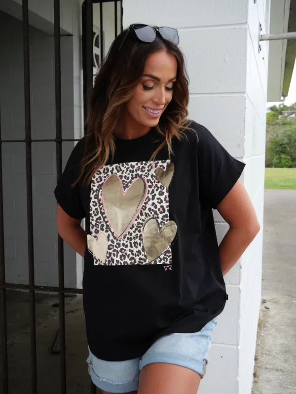 Rebel Club Leopard Hearts Cap Sleeve Black sold by Shine On