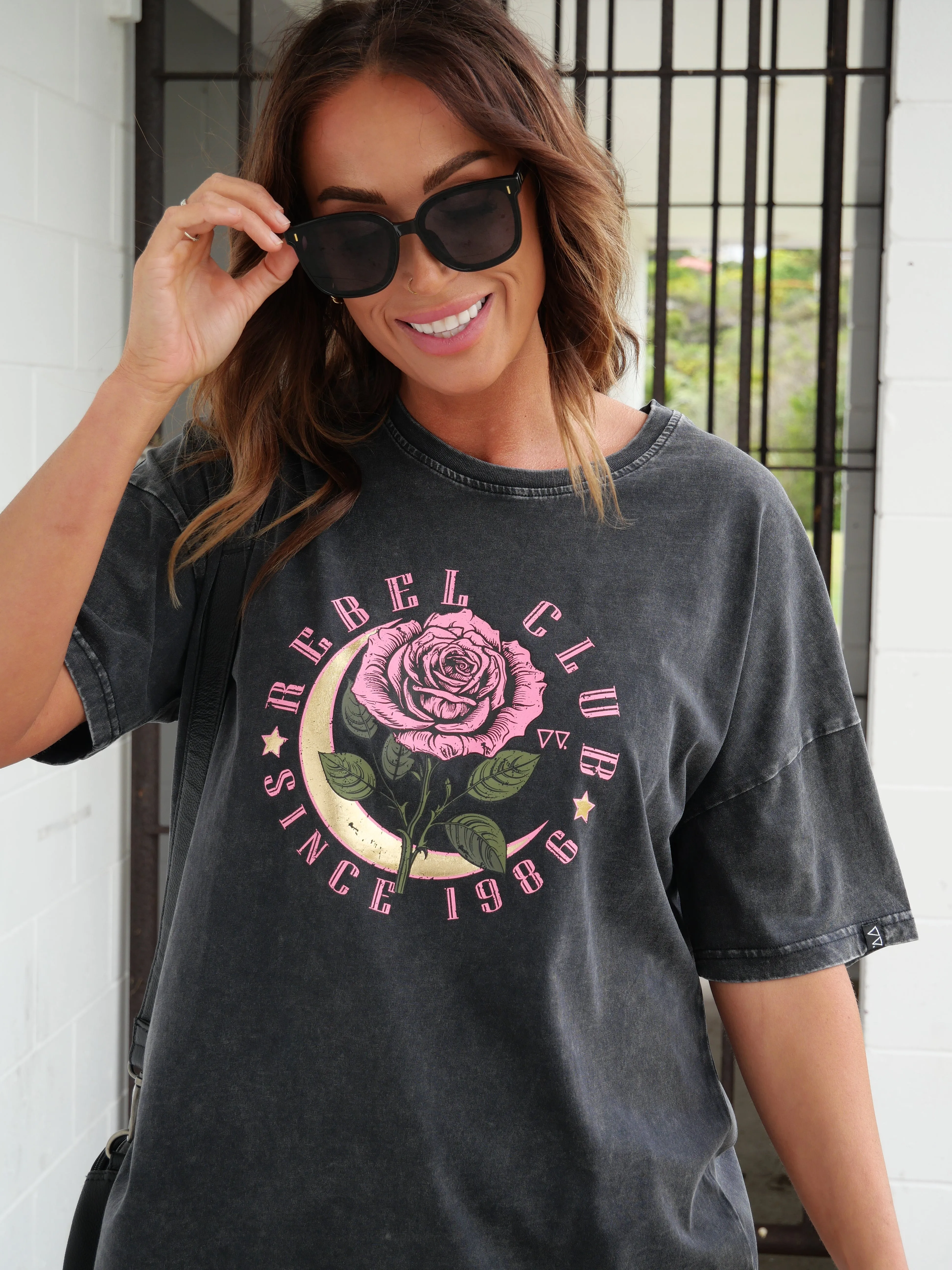Rebel Club Moon Rose Boyfriend Tee Acid Black sold by Shine On product image thumbnail 5