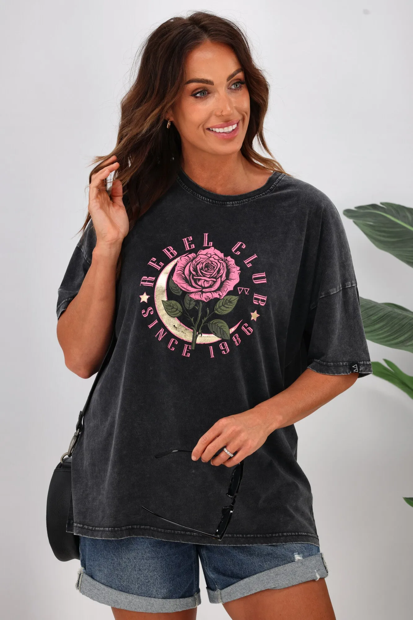 Rebel Club Moon Rose Boyfriend Tee Acid Black sold by Shine On product image thumbnail 3