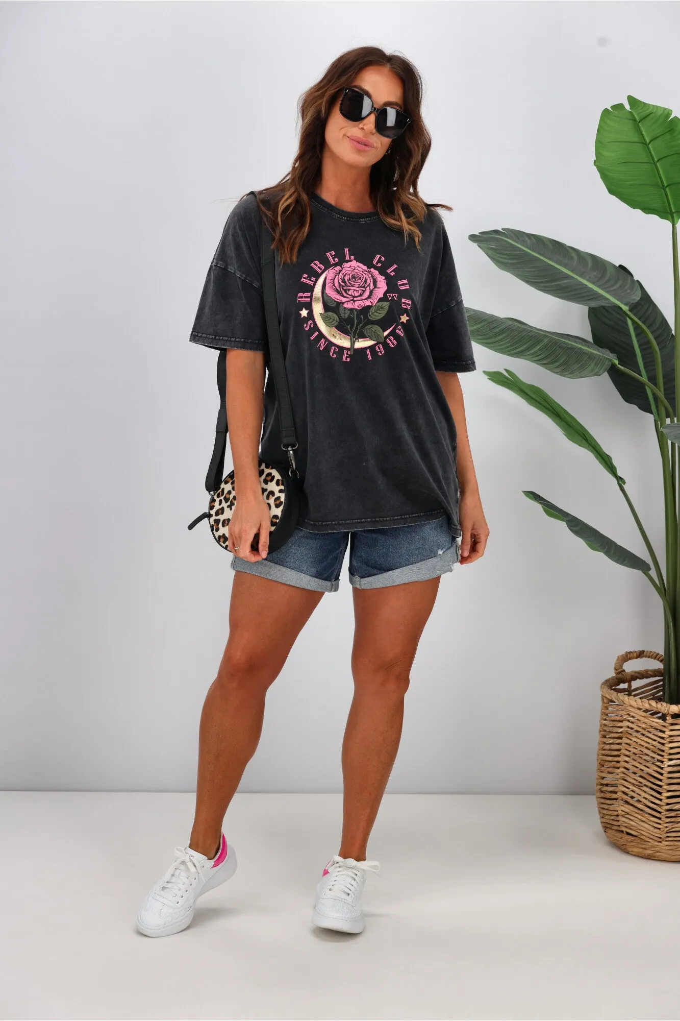 Rebel Club Moon Rose Boyfriend Tee Acid Black sold by Shine On product image thumbnail 4