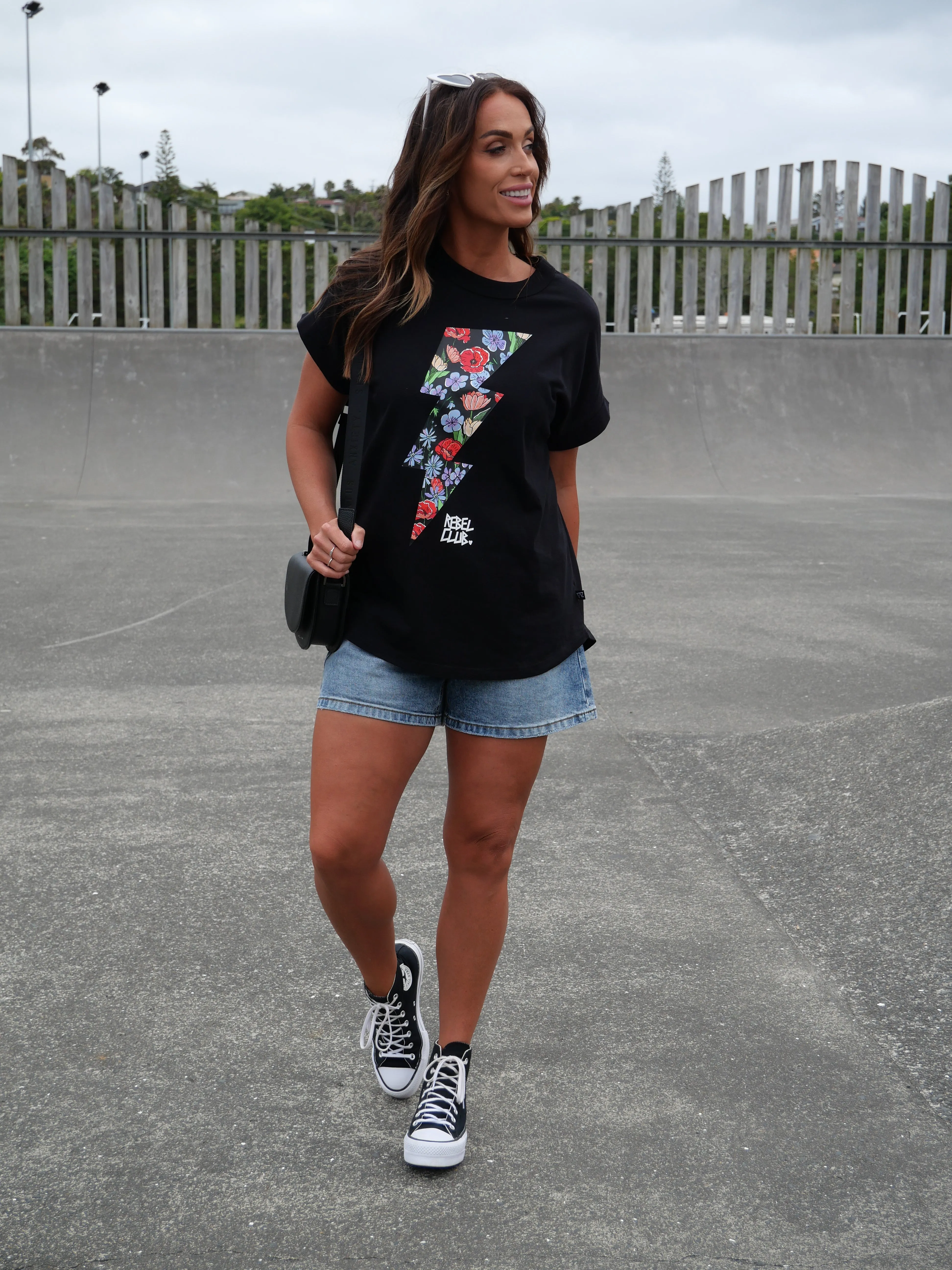 Rebel Club Flower Bolt Cap Sleeve Black sold by Shine On product image thumbnail 2