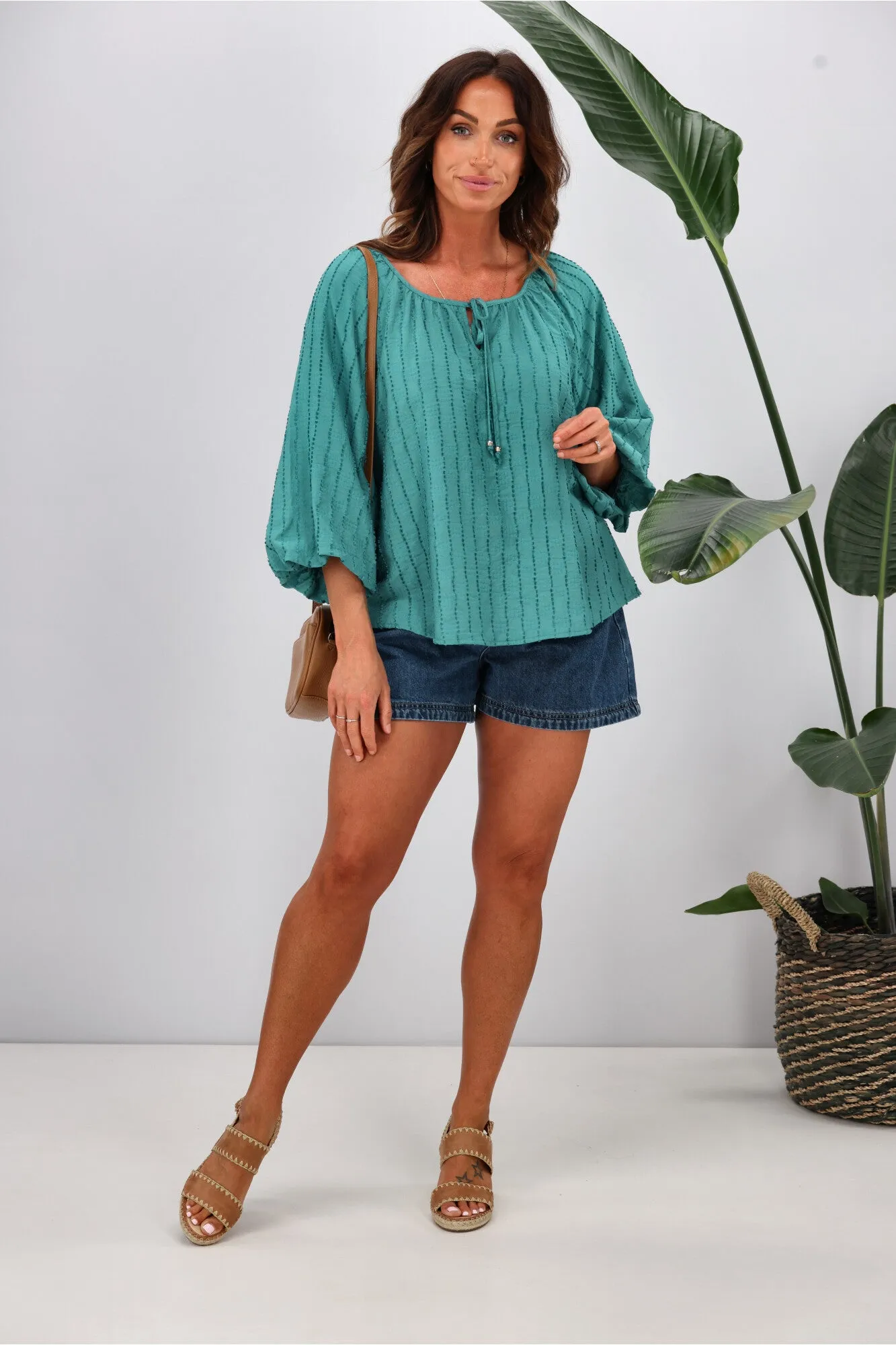 Shine On Label Penelope Puff Sleeve Blouse Teal sold by Shine On product image thumbnail 3