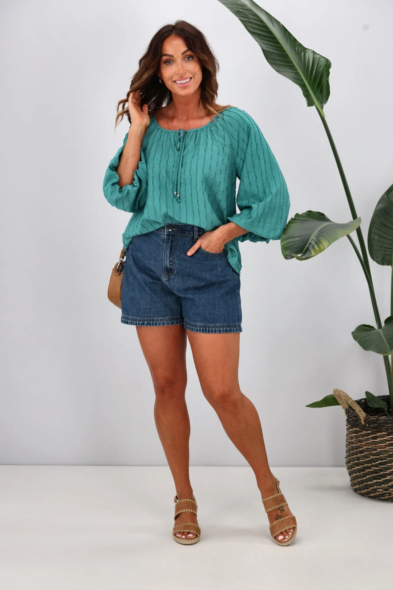 Shine On Label Penelope Puff Sleeve Blouse Teal sold by Shine On
