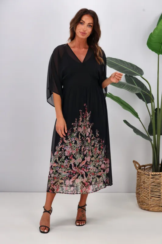 Jane James Mabel Midi Dress Midnight Border Print sold by Shine On
