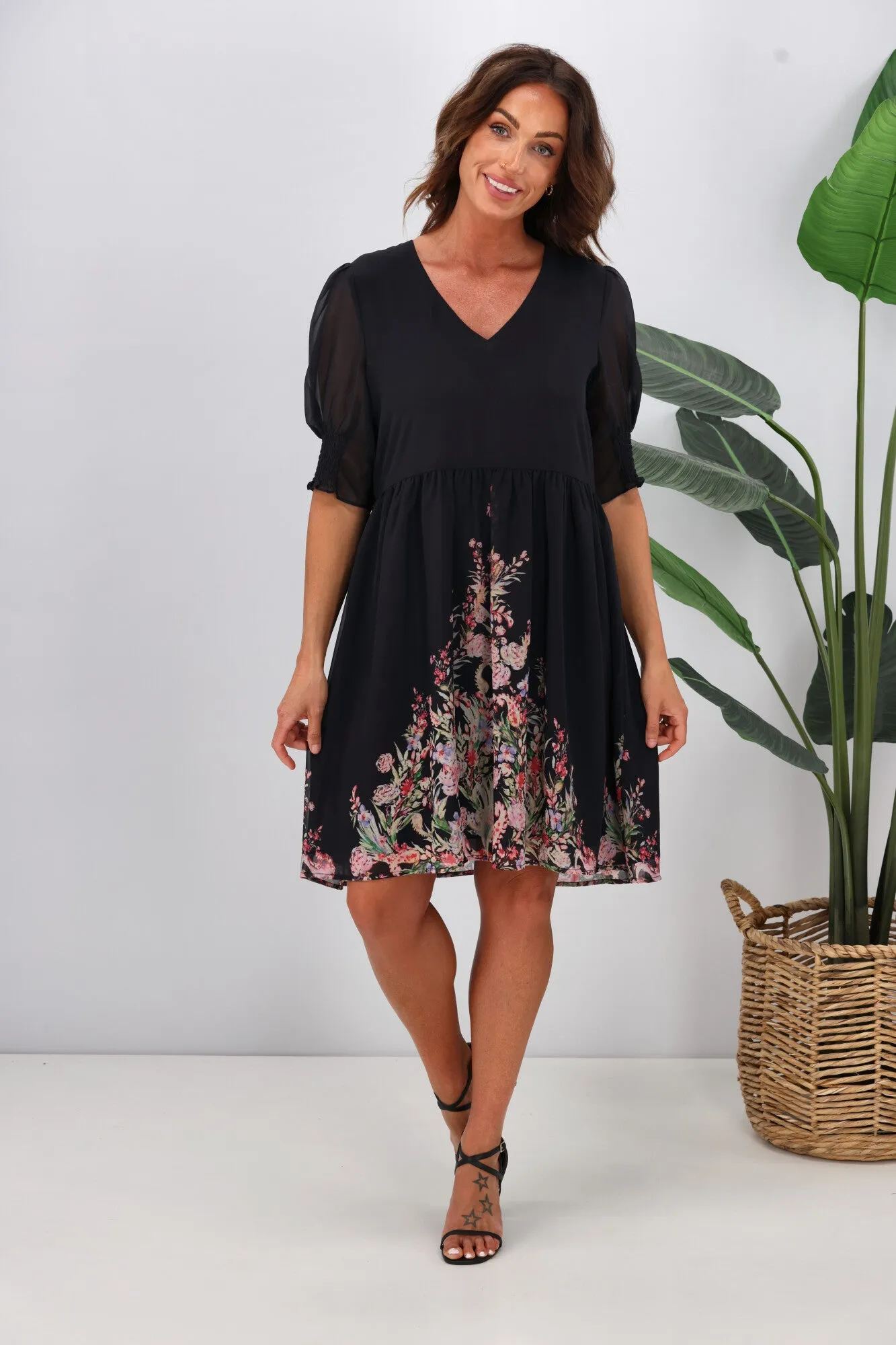 Jane James Juniper Balloon Sleeve Dress Midnight Border Print sold by Shine On product image thumbnail 3