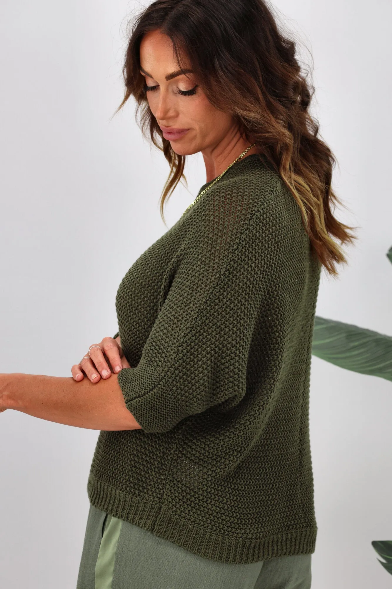 Jane James Lila Lurex Knit Top Olive Preorder Late January sold by Shine On product image thumbnail 4