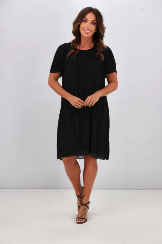 Gloss by Shine On Alberta Pleated Shift Dress Black sold by Shine On