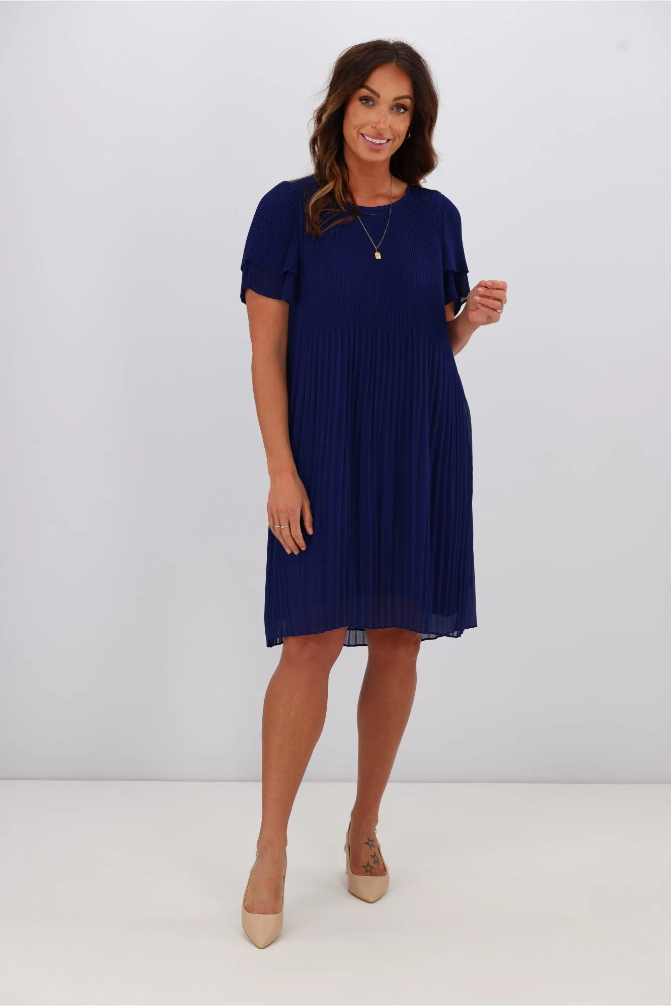 Gloss by Shine On Alberta Pleated Shift Dress Blue sold by Shine On product image thumbnail 3