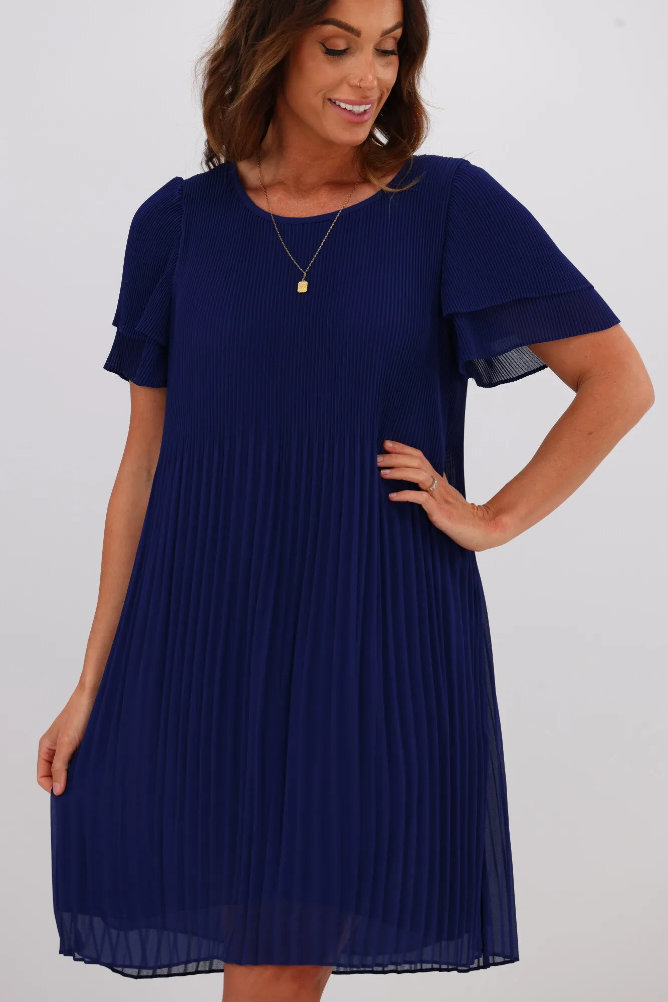 Gloss by Shine On Alberta Pleated Shift Dress Blue sold by Shine On product image thumbnail 4