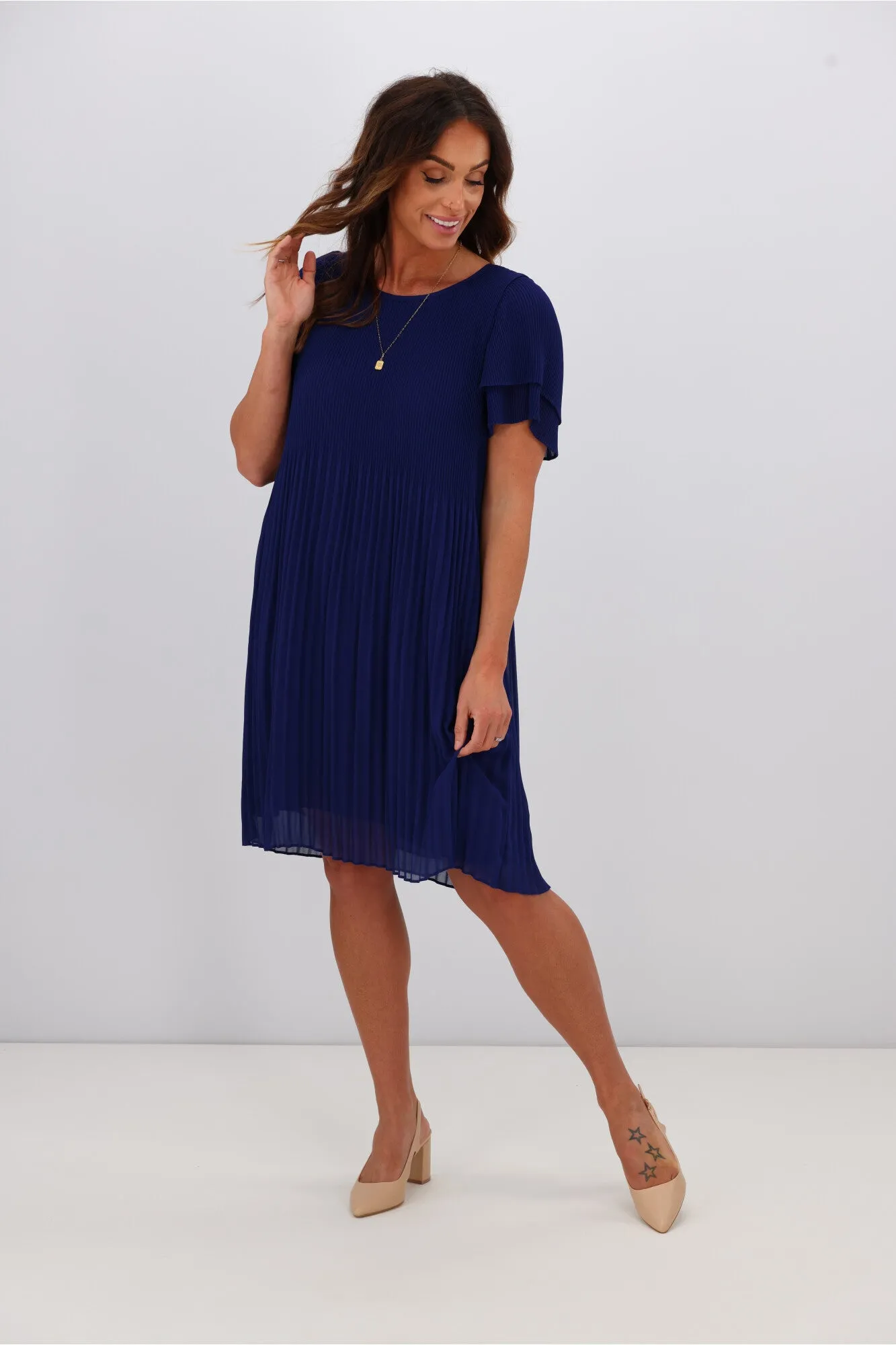 Gloss by Shine On Alberta Pleated Shift Dress Blue sold by Shine On product image thumbnail 5
