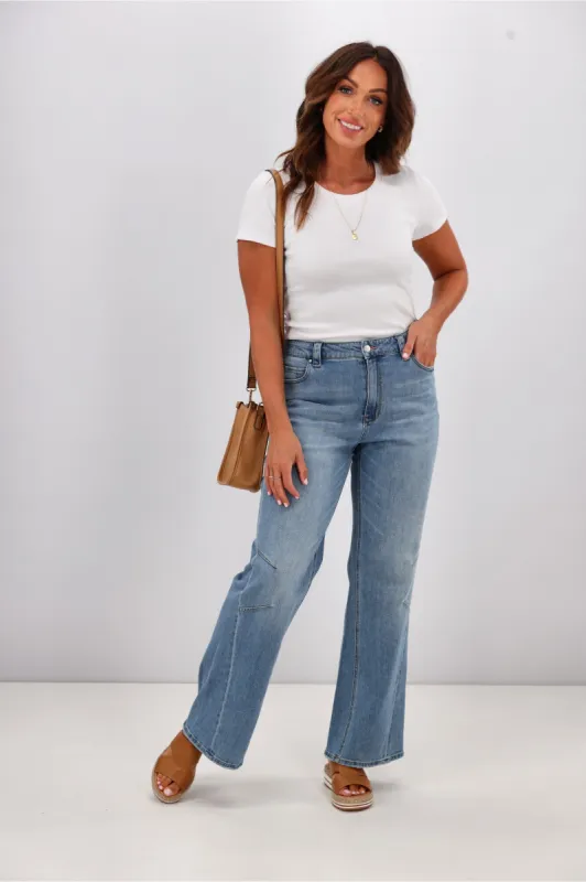 Shine On Label Dawson Wide leg Jean with Darts Vintage Blue sold by Shine On