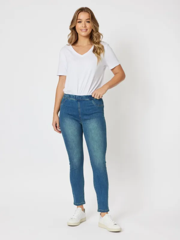 Threadz The High Rise Slim Leg Stretch Jean Blue sold by Shine On