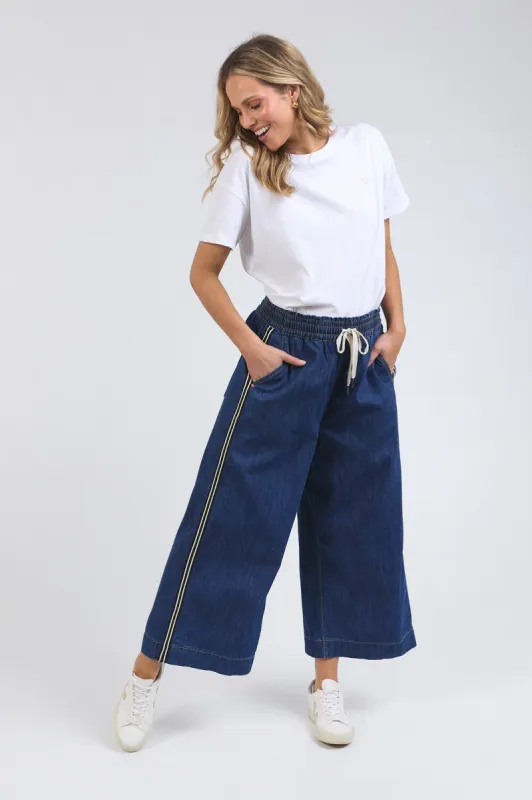 Elm Greta Wide Leg Pant with Side Tape Dark Blue Wash sold by Shine On