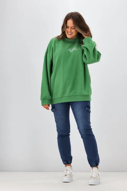 Huffer Womens Girlfriend Crew Circus Palm Green sold by Shine On