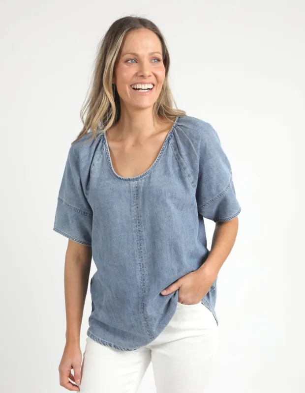 Elm Brea Top Blue Wash sold by Shine On