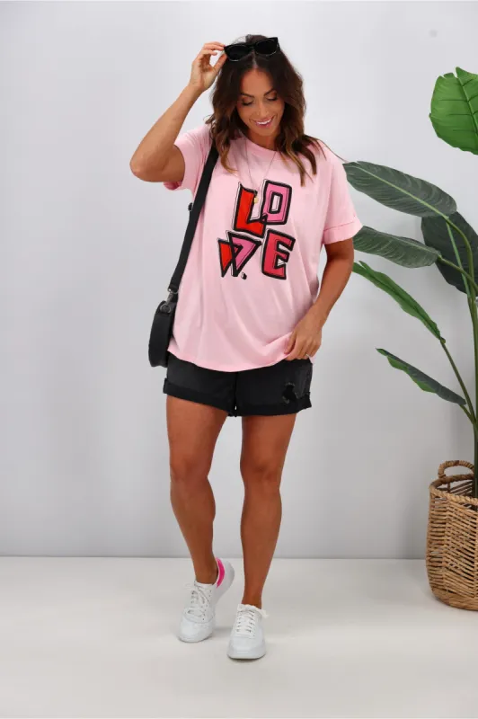 Rebel Club by Shine On Heartfelt Love Cap Sleeve Tee Pink sold by Shine On