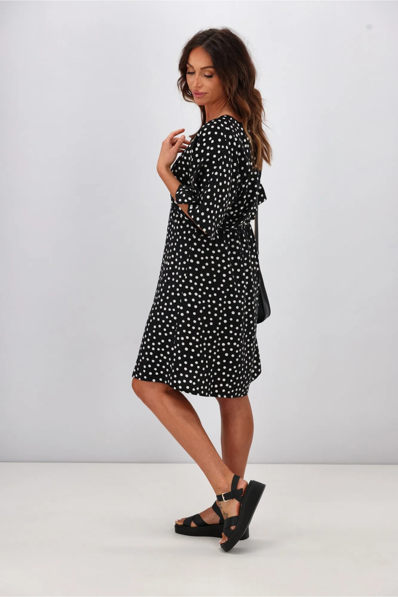 Gloss by Shine On Erin Kimono Sleeve Dress Black Polka Dot sold by Shine On product image thumbnail 5