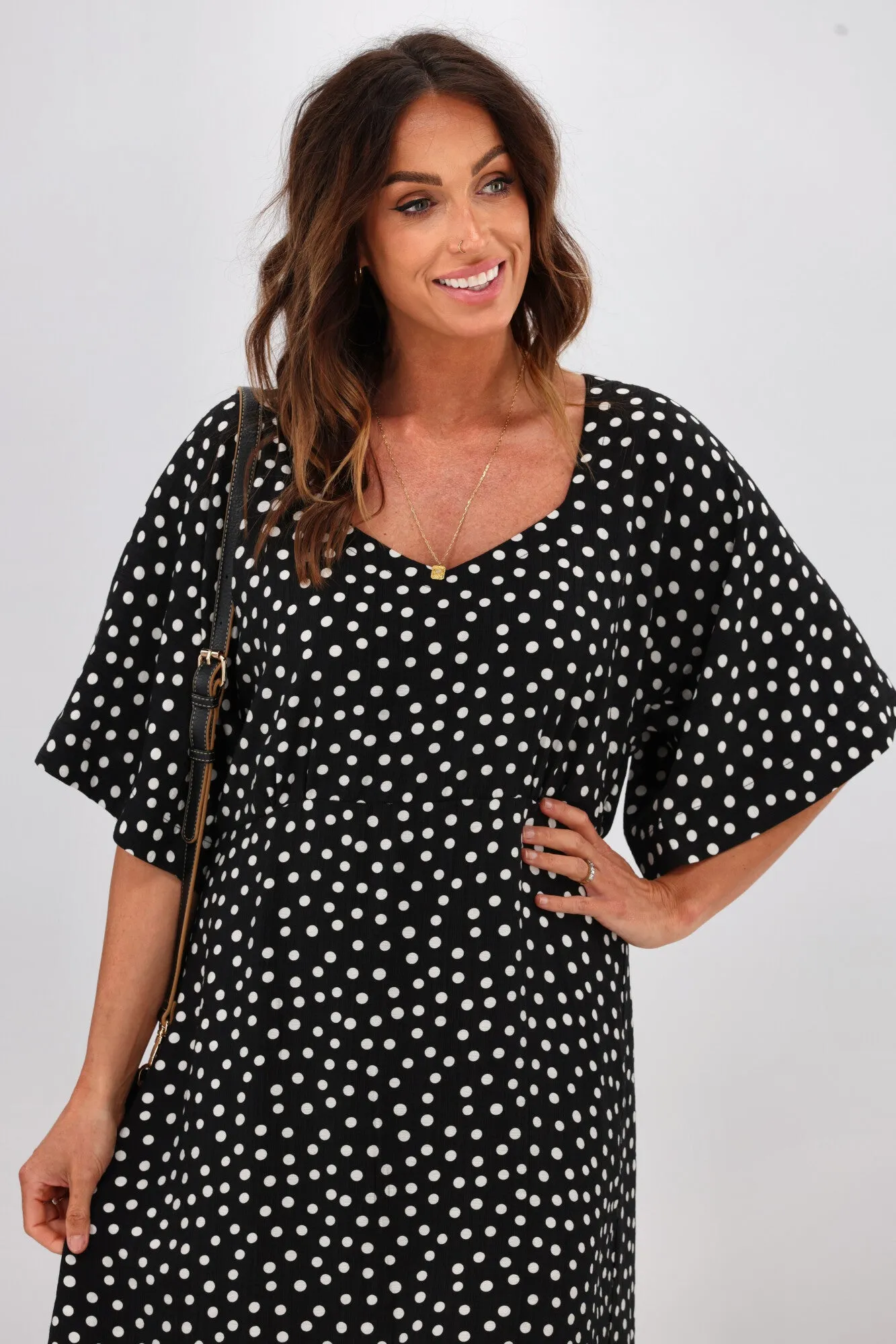 Gloss by Shine On Erin Kimono Sleeve Dress Black Polka Dot sold by Shine On product image thumbnail 2