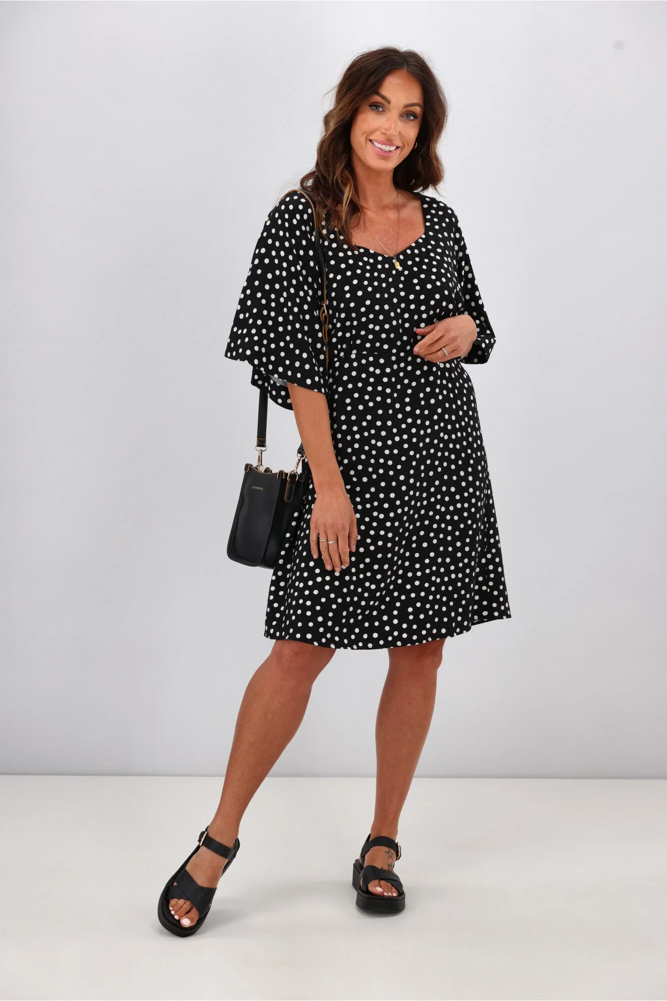 Gloss by Shine On Erin Kimono Sleeve Dress Black Polka Dot sold by Shine On product image thumbnail 4