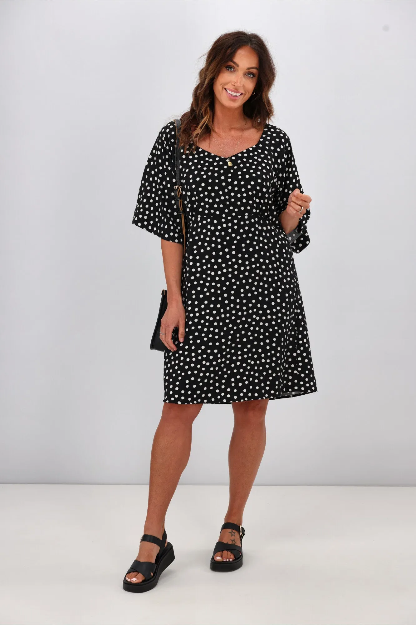 Gloss by Shine On Erin Kimono Sleeve Dress Black Polka Dot sold by Shine On product image thumbnail 3
