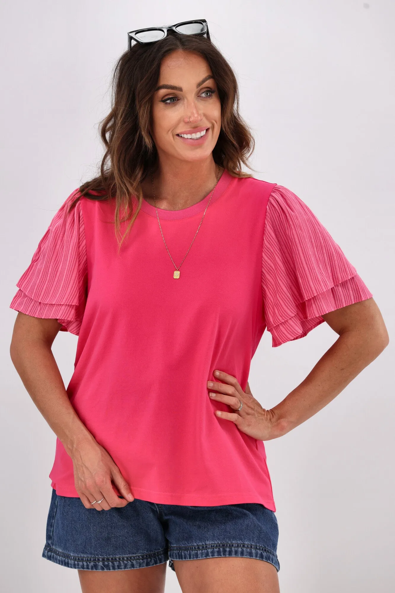 Shine On Label Tilda Stripe Sleeve Top Pink sold by Shine On