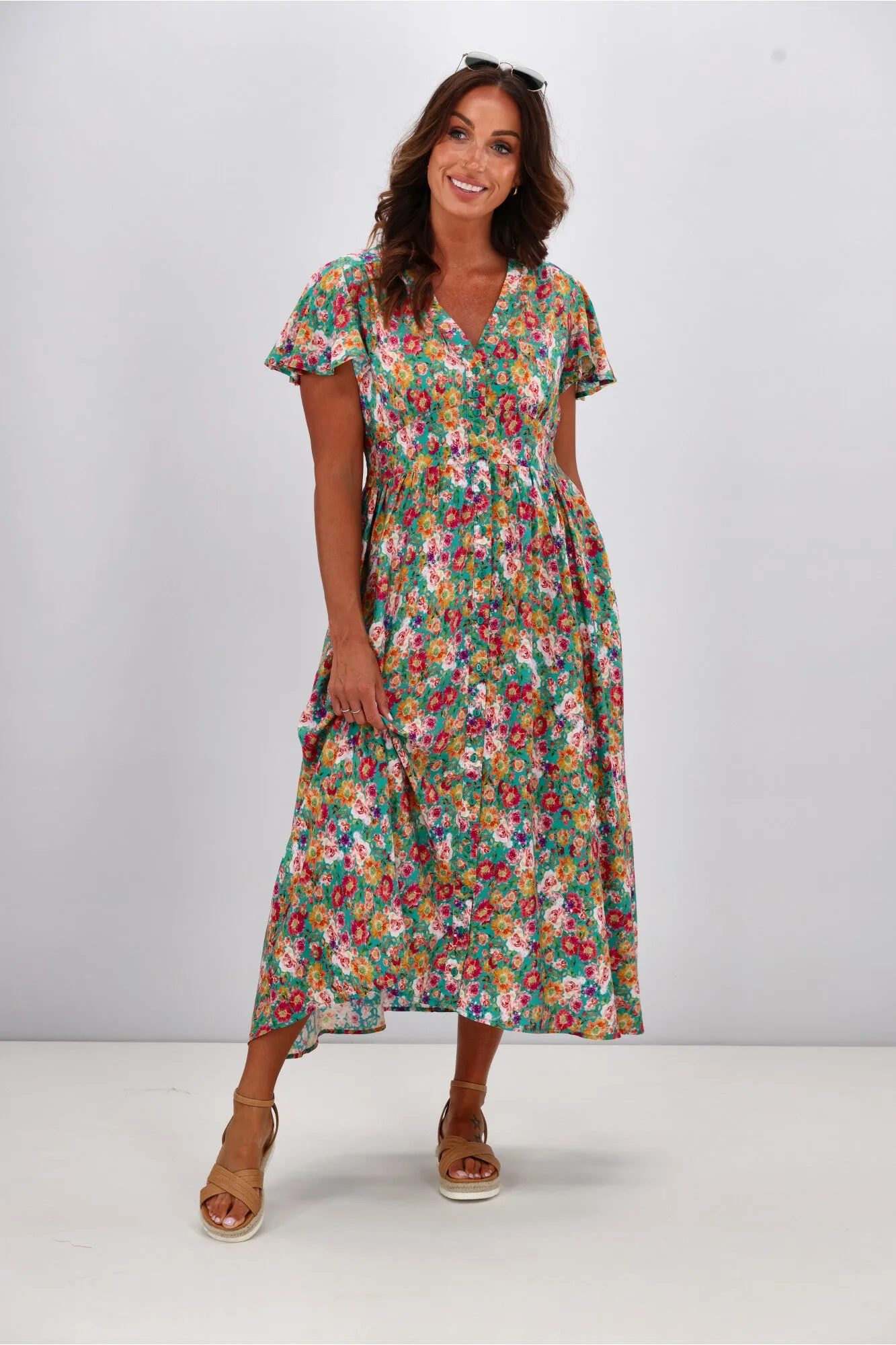 Sunday Boho Kayela Midi Dress Floral Green sold by Shine On