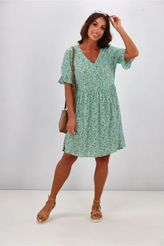 Gloss by Shine On Sacha Frill Sleeve Dress Blue Ditsy sold by Shine On