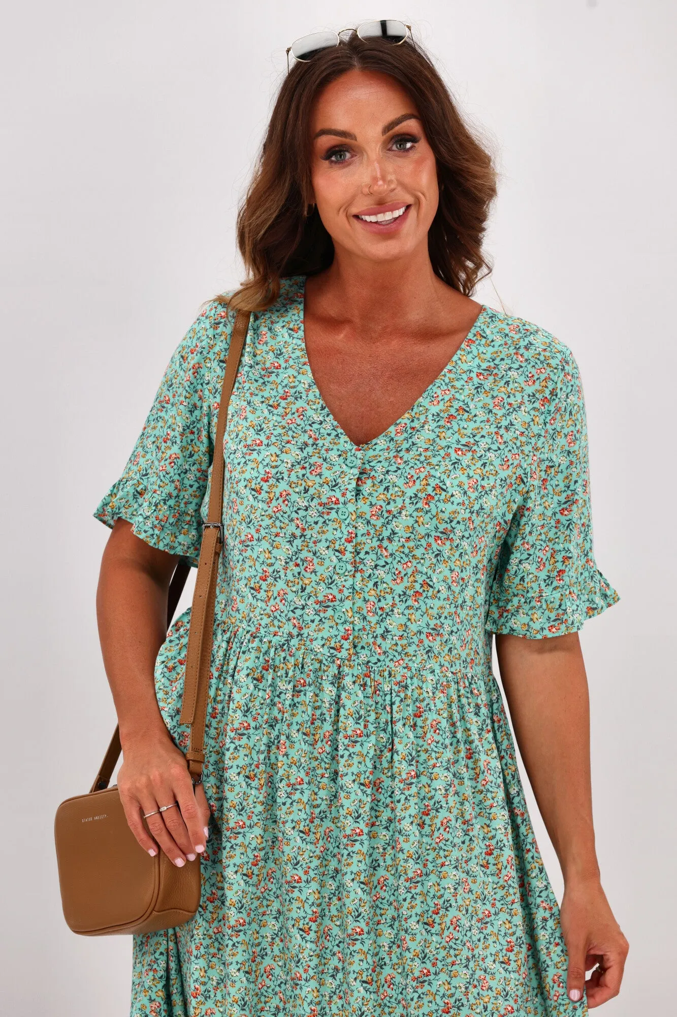 Gloss by Shine On Sacha Frill Sleeve Dress Blue Ditsy sold by Shine On product image thumbnail 3