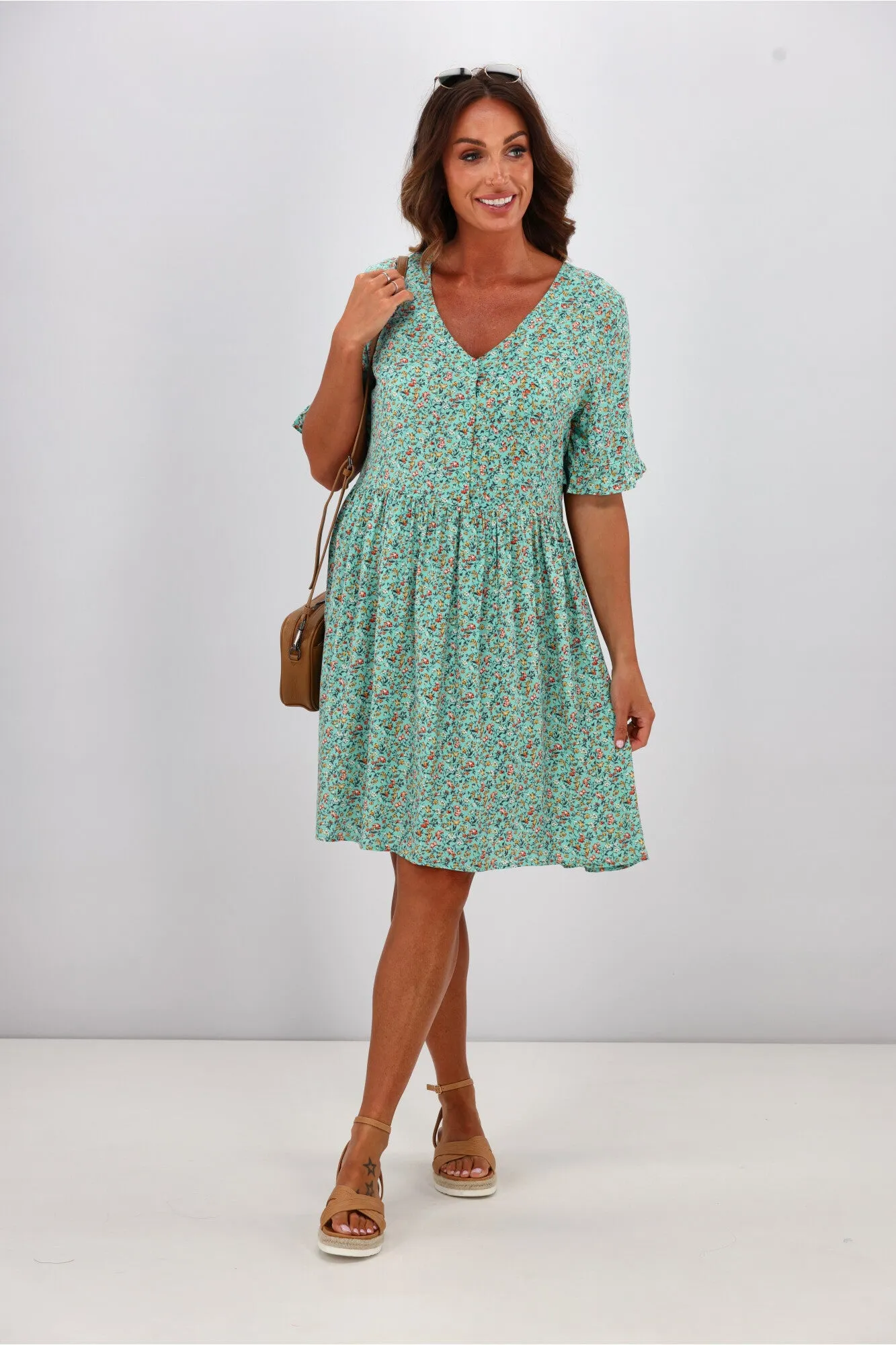 Gloss by Shine On Sacha Frill Sleeve Dress Blue Ditsy sold by Shine On product image thumbnail 4