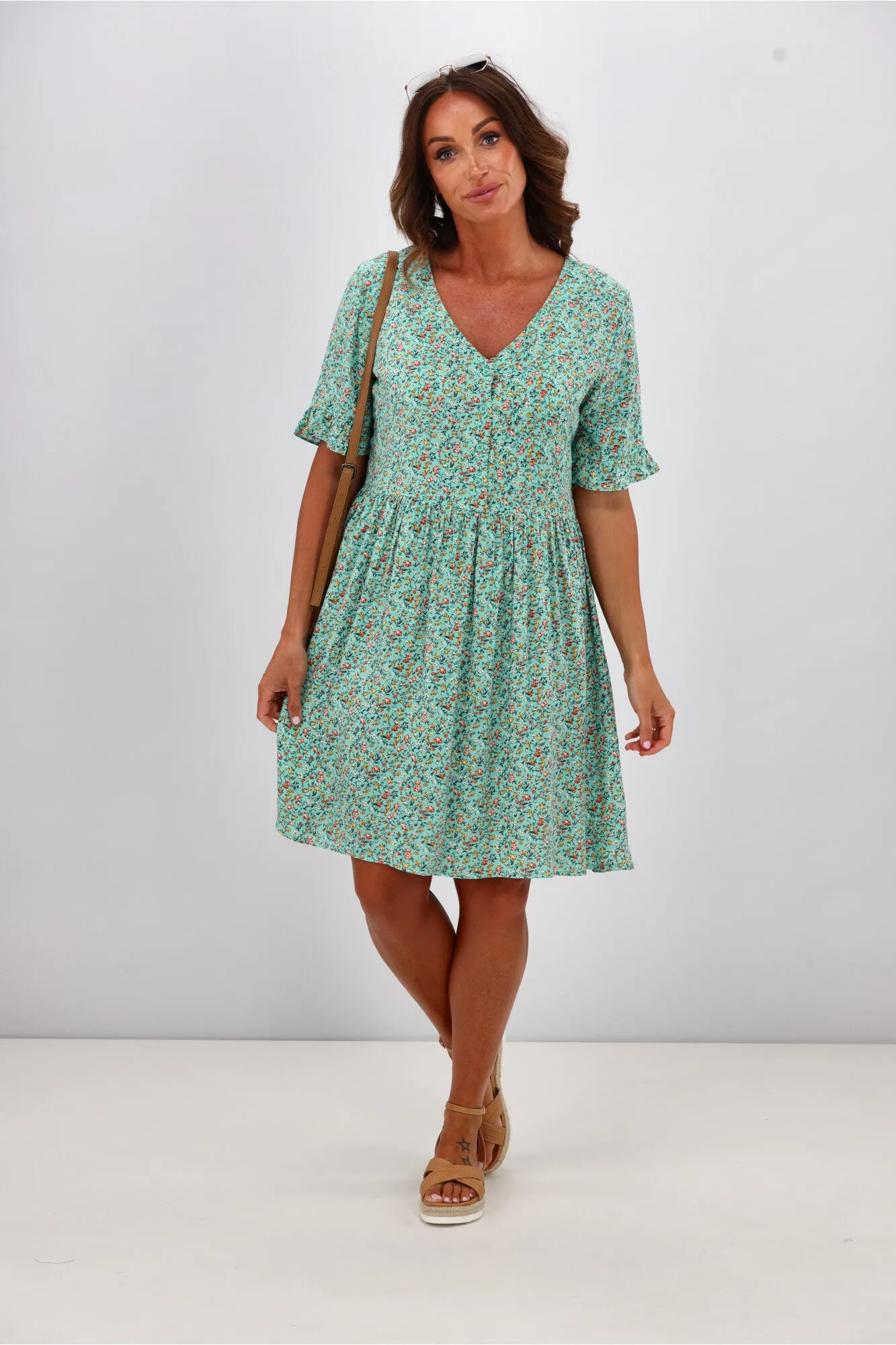 Gloss by Shine On Sacha Frill Sleeve Dress Blue Ditsy sold by Shine On product image thumbnail 5